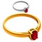 Gold and silver ring with red ruby, vector jewelry