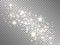 Gold and silver sparks on transparent backdrop. White and golden stars with stardust. Special light effect. Magic