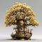 Gold Silver Steampunk Tree Large Details. Generative AI