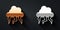 Gold and silver Storm icon isolated on black background. Cloud and lightning sign. Weather icon of storm. Long shadow