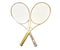 Gold and silver tennis rackquets crossed.