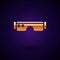 Gold Smart glasses mounted on spectacles icon isolated on black background. Wearable electronics smart glasses with
