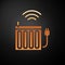 Gold Smart heating radiator system icon isolated on black background. Internet of things concept with wireless