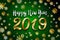 Gold snow 2019 happy new year on the snowflakes background. vector illustration Inflatable Gold Numbers on the green Background ar