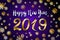 Gold snow 2019 happy new year on the snowflakes background. vector illustration Inflatable Gold Numbers on the violet Background a