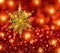 Gold Snowflake Star on Red Stars Background