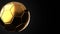 Gold soccer ball on black text space.