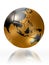 Gold soccer ball globe world map australia asia