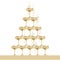 Gold sparkling champagne glass pyramid flat vector illustration.