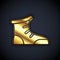 Gold Sport boxing shoes icon isolated on black background. Wrestling shoes. Vector