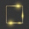 Gold square frame. Glowing effect rectangle shiny shape. Dark magic luxury magic decoration