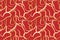 Gold Squiggle cute naive seamless pattern on red. Creative bright scribble abstract style. Colored background