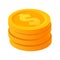 Gold stack of dollar coins in isometric style vector illustration