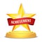 Gold Star Award. Red Ribbon With Place For Text. Vector Illustration. Modern Trophy, Challenge Prize. Beautiful Shiny