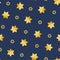 Gold stars of David on dark blue night sky watercolor seamless pattern. Background for Hanukkah and Jewish holidays