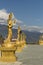 Gold statutes near Big Buddha point in Thimphu Bhutan