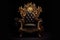 Gold Steampunk Chair On Black Smoky Background. Generative AI