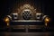 Gold Steampunk Sofa On Black Smoky Background