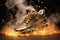 Gold Steampunk Trainer On Smoke Steam Sparks Background. Generative AI