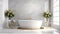 Gold steel round side table white ceramic bathtub .