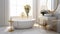 Gold steel round side table white ceramic bathtub . Generative AI