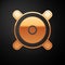 Gold Stereo speaker icon isolated on black background. Sound system speakers. Music icon. Musical column speaker bass