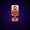 Gold Stereo speaker icon isolated on black background. Sound system speakers. Music icon. Musical column speaker bass