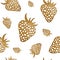 Gold strawberry seamless pattern. Berry hand painted abstract nature background.