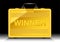 Gold suitcase with WINNER sign on side