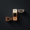 Gold Swiss army knife icon isolated on black background. Multi-tool, multipurpose penknife. Multifunctional tool. Long