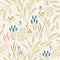 Gold, Teal, and Pink Wild Grasses Seamless Pattern Background Print