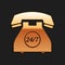 Gold Telephone 24 hours support icon isolated on black background. All-day customer support call-center. Open 24 hours a