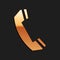 Gold Telephone handset icon isolated on black background. Phone sign. Call support center symbol. Communication