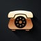 Gold Telephone icon isolated on black background. Landline phone. Long shadow style. Vector.