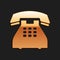 Gold Telephone icon isolated on black background. Landline phone. Long shadow style. Vector