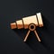 Gold Telescope icon isolated on black background. Scientific tool. Education and astronomy element, spyglass and study