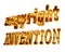 Gold text copyrights invention on a white background