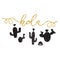 Gold text Hello in Spanish Hand drawn cute cactus heart Love Cacti, Cute greeting card template