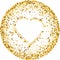 Gold texture of glitter in the shape of heart on a white background. Holiday background. Golden grainy abstract texture