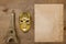 Gold theatrical mask and the Eiffel Tower