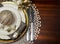 Gold theme Christmas dinner table setting, with copy space for your text here.