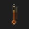 Gold Thermometer with scale measuring heat and cold, with sun and snowflake icon isolated on black background. Long