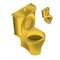 Gold toilet bowl isometric illustration on white background. Sin