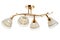 Gold-tone four-lamp ceiling lamp with transparent frosted glass shades