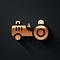 Gold Tractor icon isolated on black background. Long shadow style. Vector