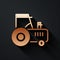 Gold Tractor icon isolated on black background. Long shadow style. Vector