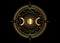 Gold Triple moon mystic icon Sacred Geometry Wicca sign, radial rays symbol, concept of moonlight, logo Mandala Goddess tattoo