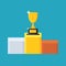 Gold trophy. Award. First place. Winner podium. Prize. Flat cup icon. Vector illustration