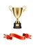 Gold trophy cup with red ribbon vector decoration