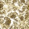 Gold tropical leaves seamless pattern of native Monstera philodendron or Golden Pothos and palm leaves with gold effect, elegant